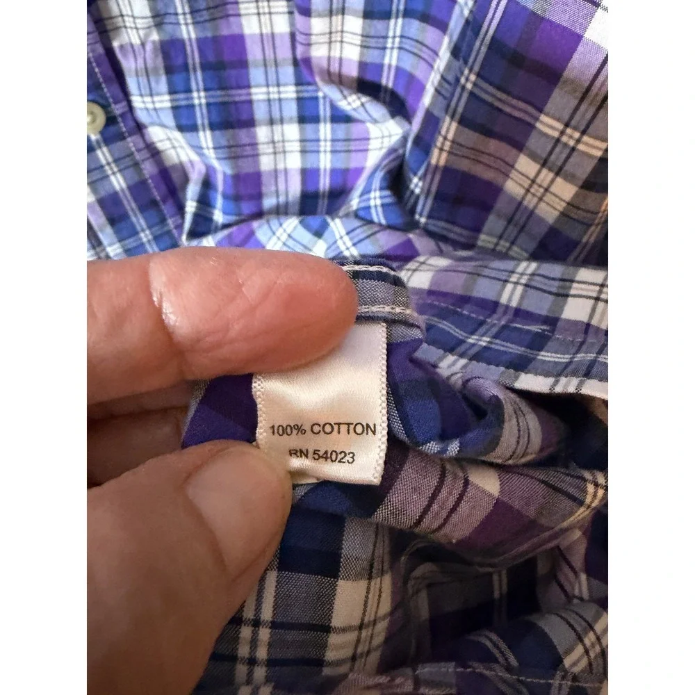 Banana Republic Soft Wash Plaid Button Down Shirt Mens XL Purple Long Sleeve